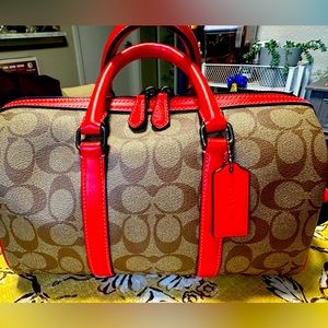 COACH Venturer Crossbody 27 In Colorblock Signature Canvas With RED Leather Trim